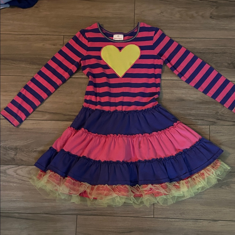 Hanna Andersson Pink and Blue Dance Costume with Stripes and Ruffles